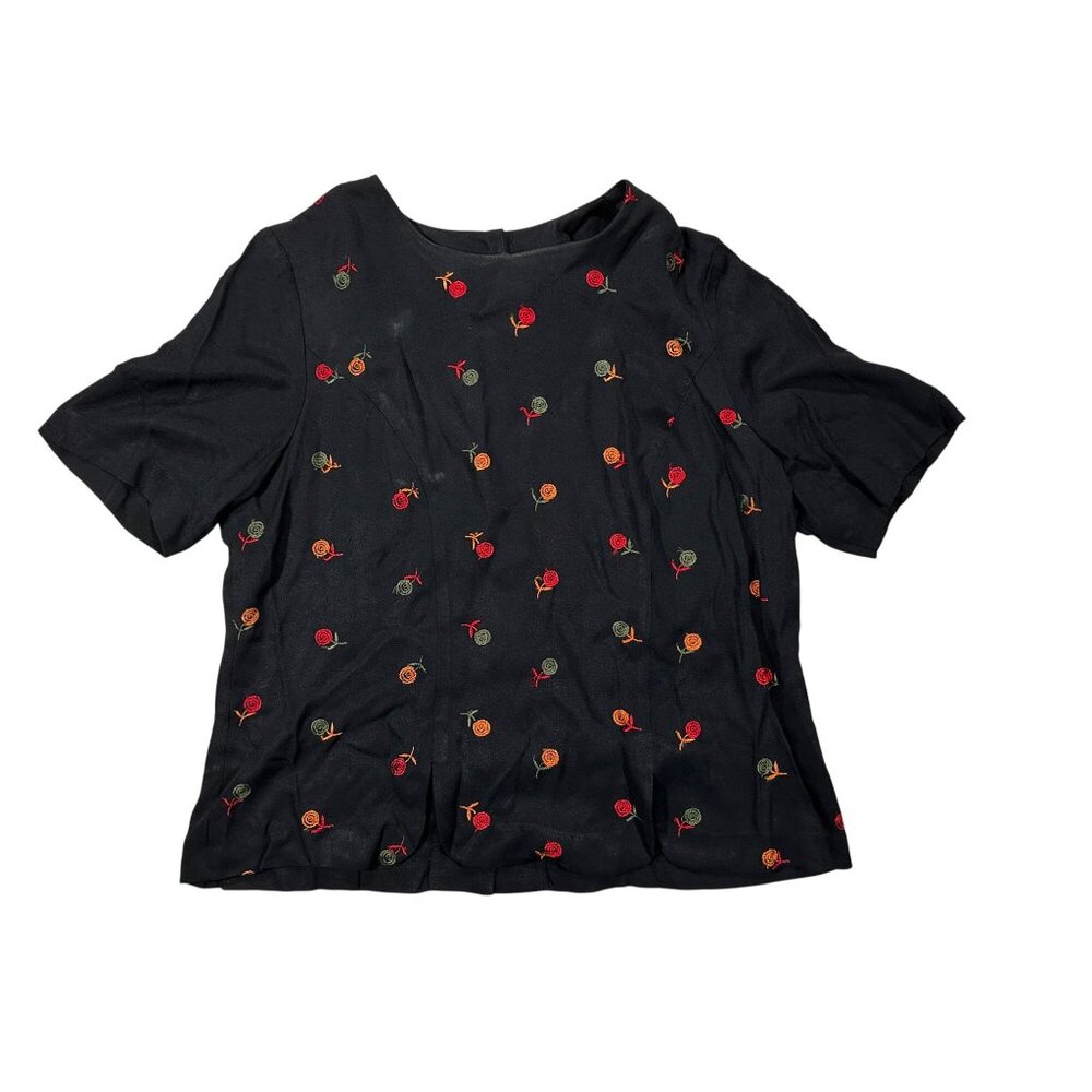 Jason Matthews Womens Black Floral Embroidered Blouse Size 16W Button Back